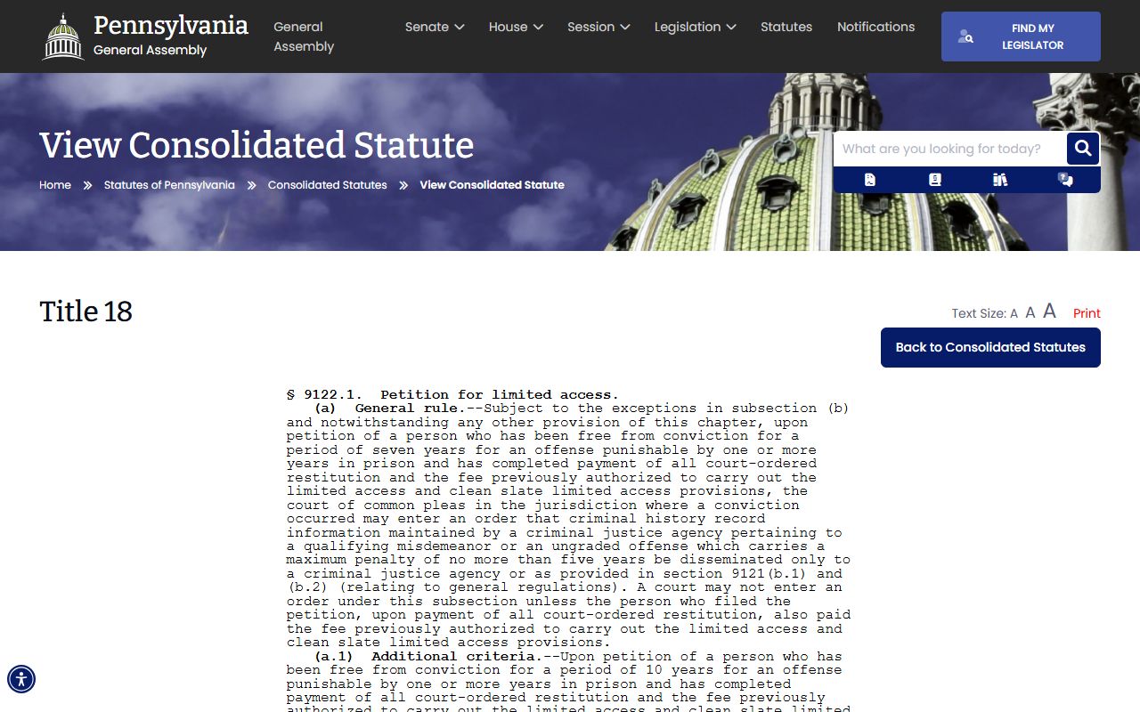 Washington County arrest records Pennsylvania limited access statute