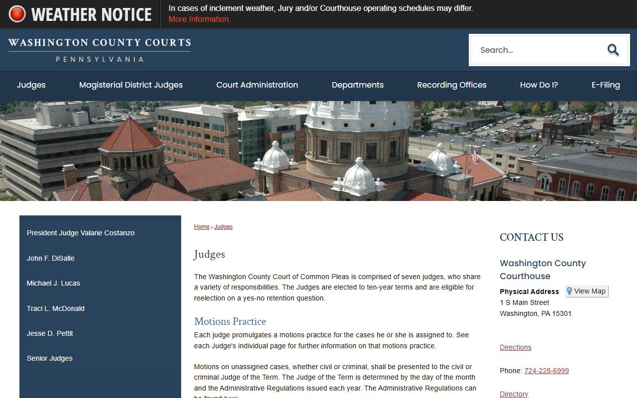 Washington County court dockets Court of Common Pleas judges source