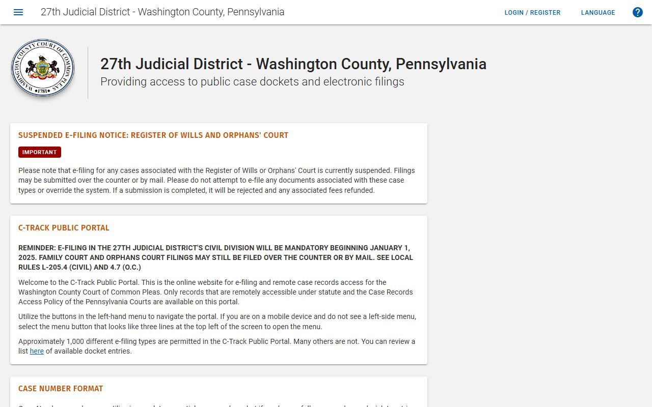 Washington County court records C-Track public portal