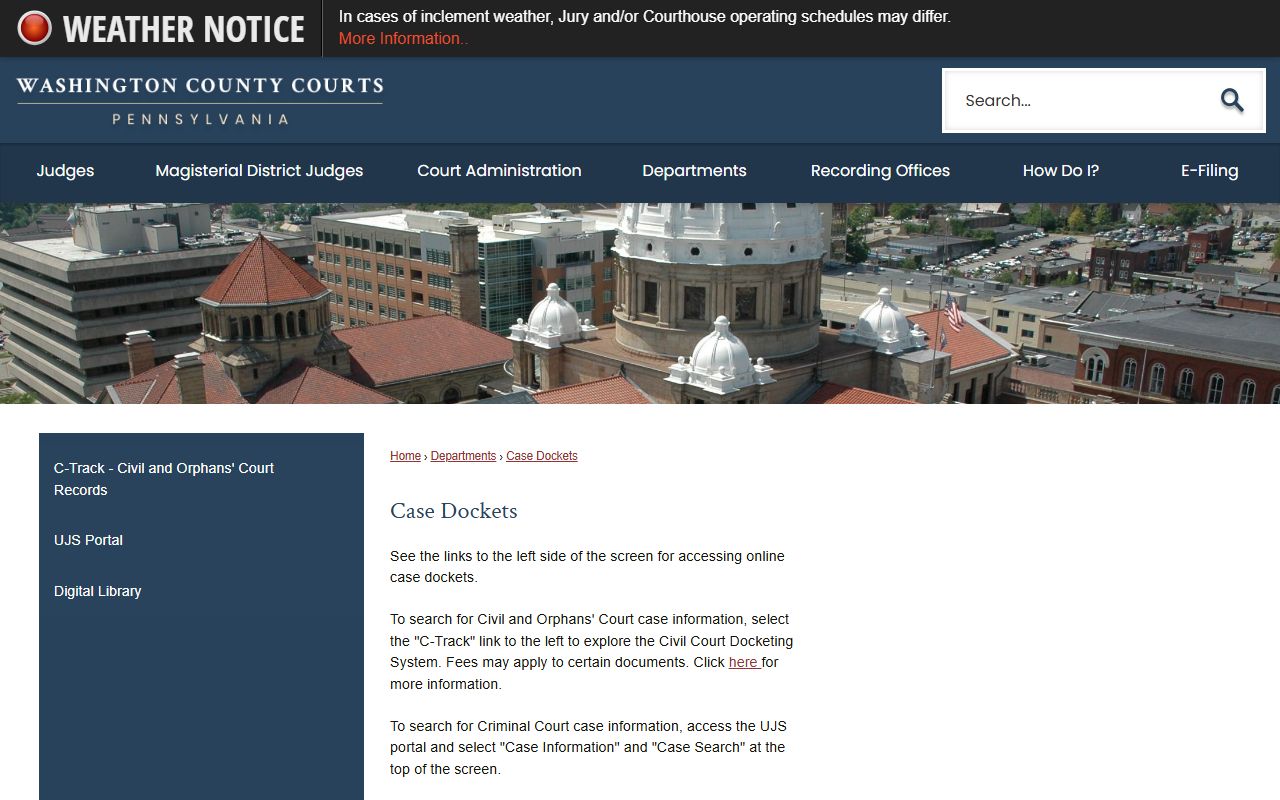 Washington County court records case docket lookup instructions