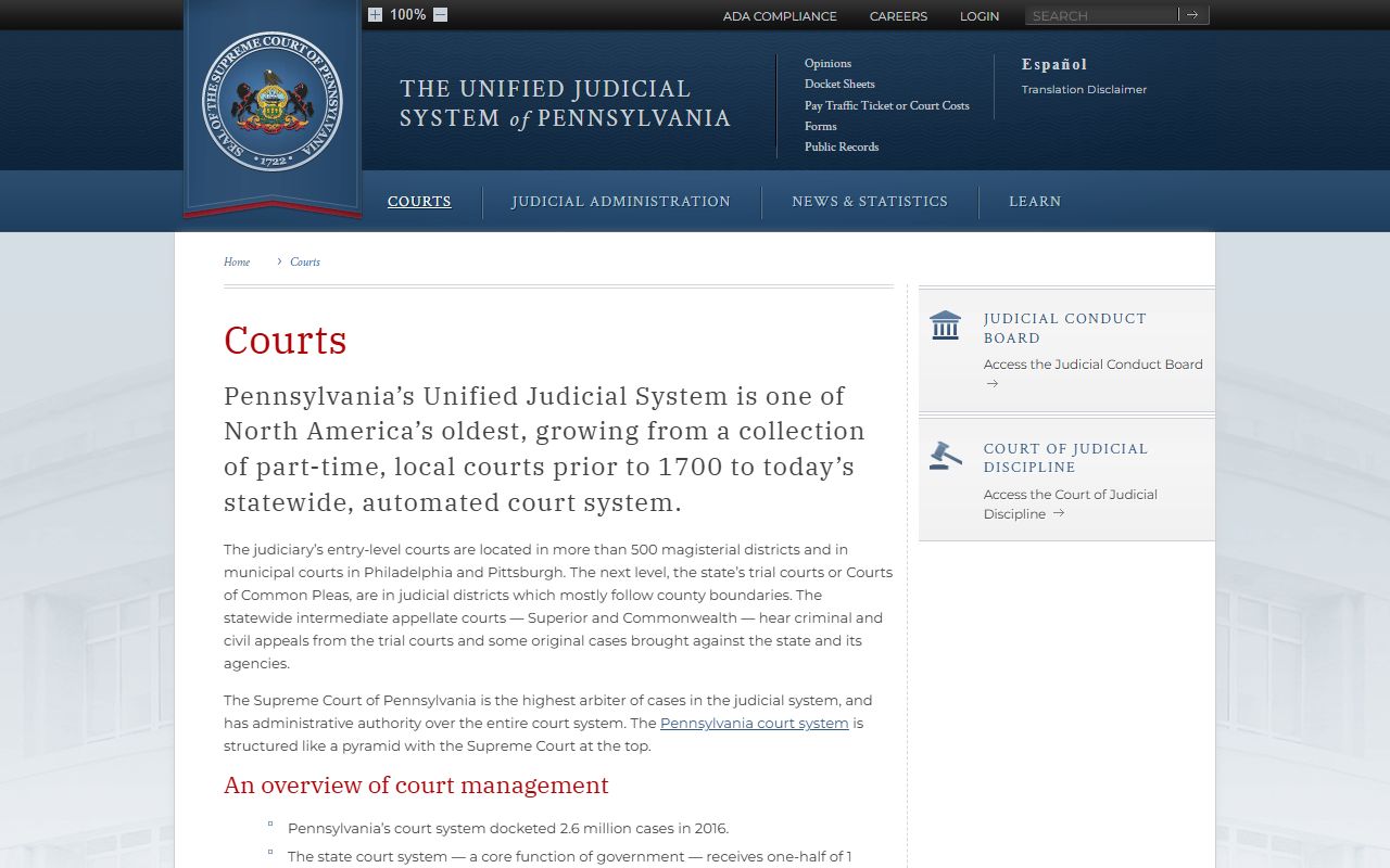 Pennsylvania court structure for Washington County court records
