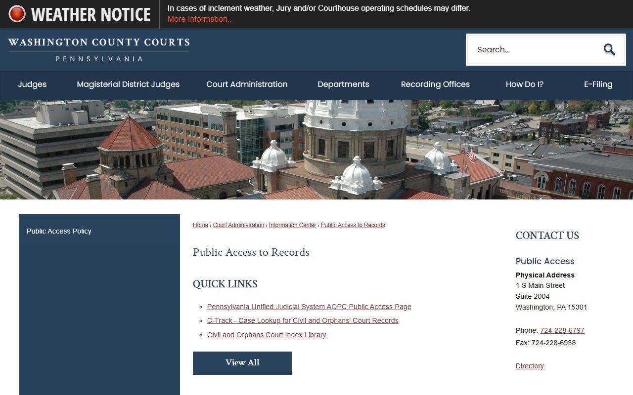 Washington County court records public access page
