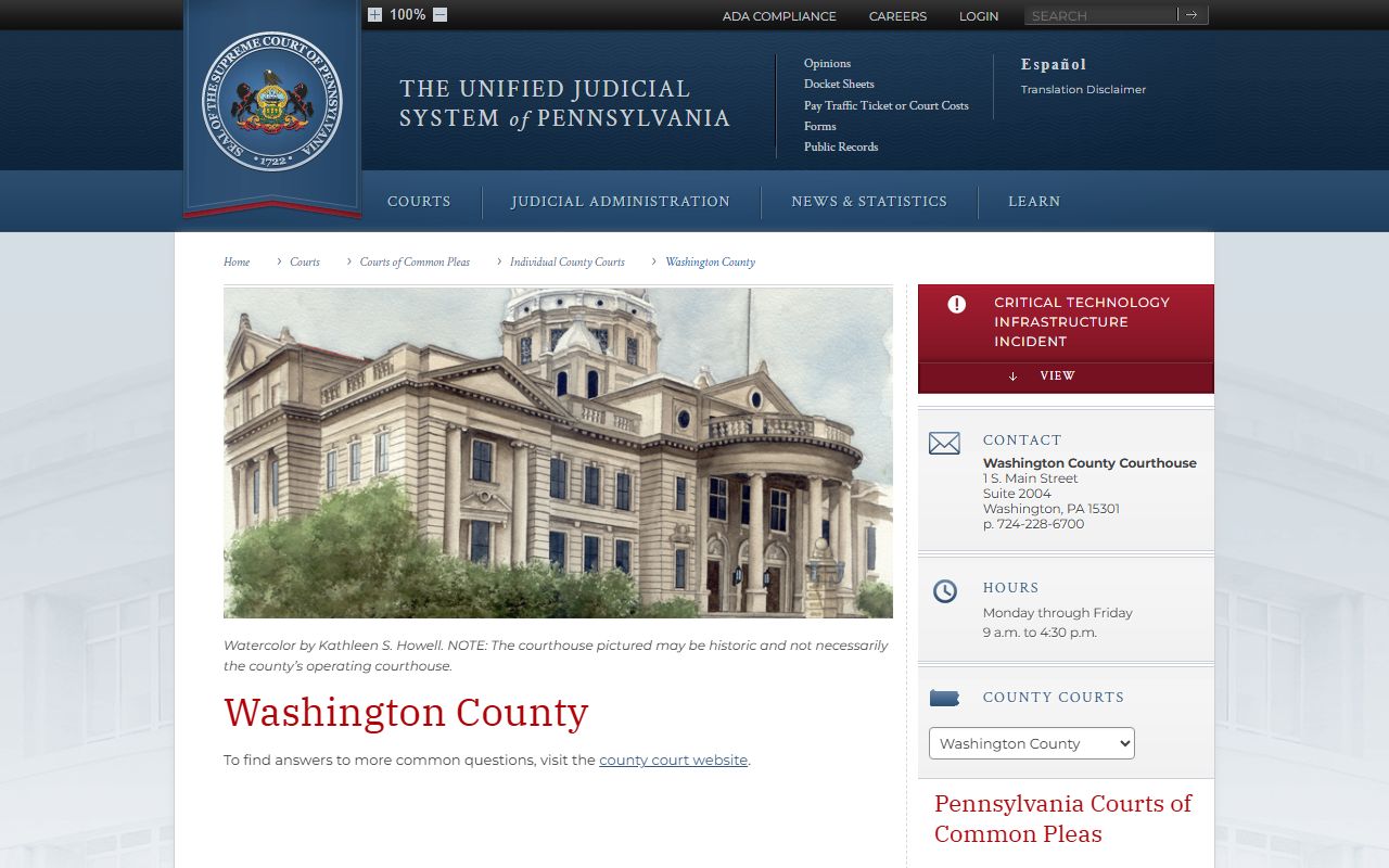 Washington County Court of Common Pleas UJS court records page