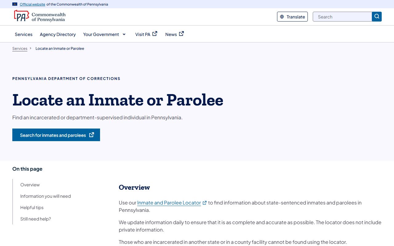 Washington County inmate records Pennsylvania DOC inmate locator