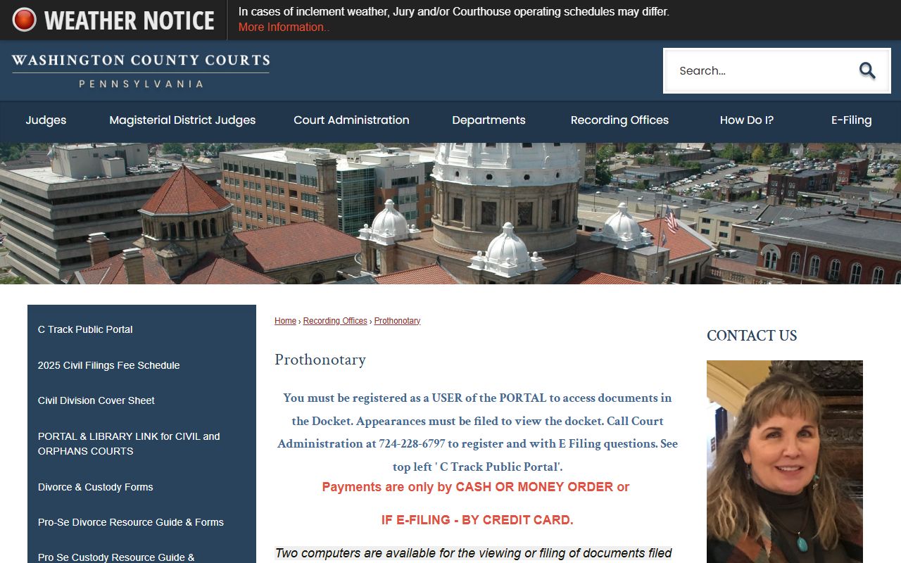 Washington County divorce records Prothonotary office