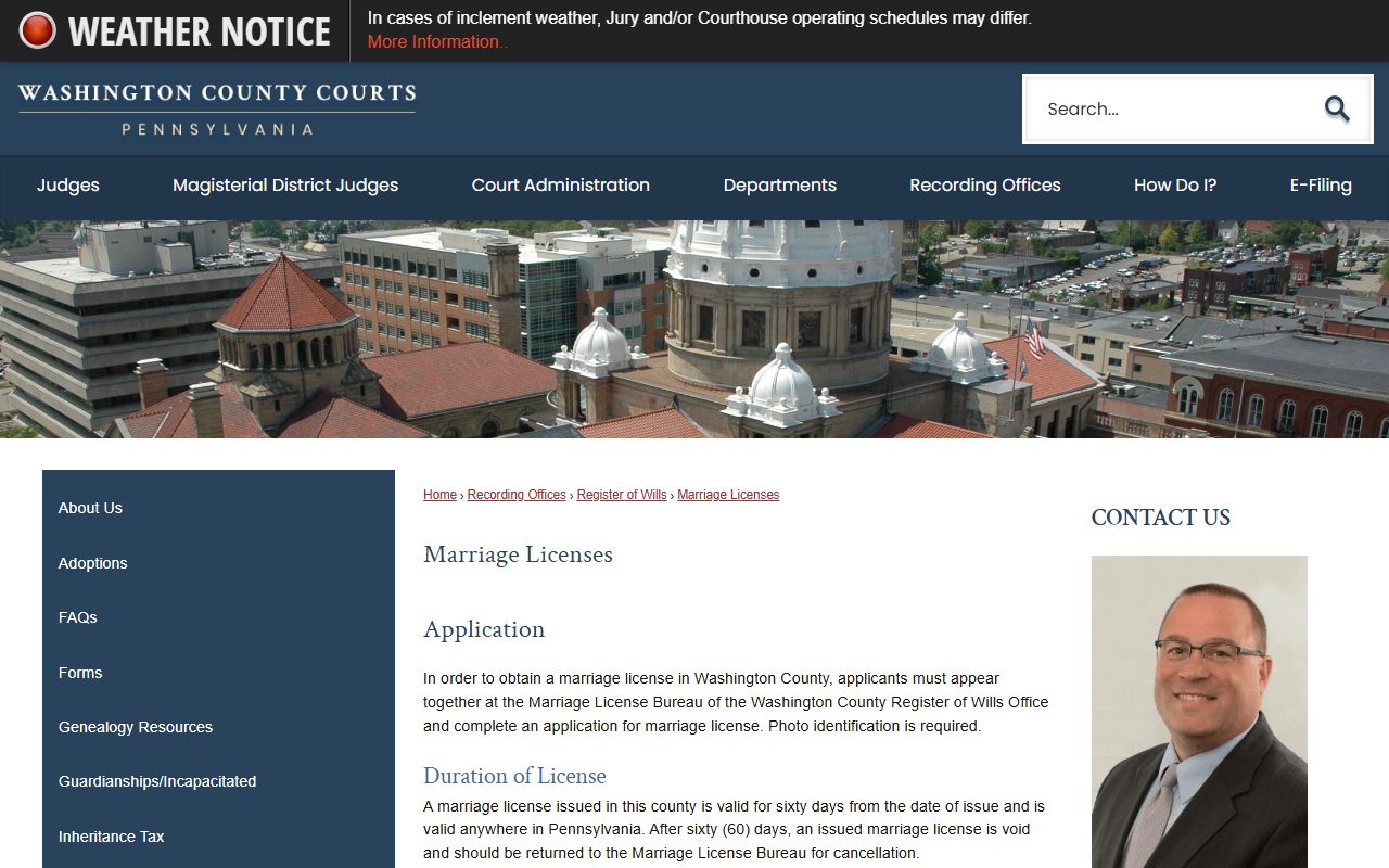 Washington County marriage records marriage license process