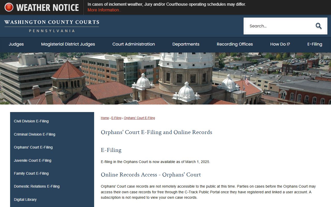Washington County probate records Orphans' Court e-filing and online records