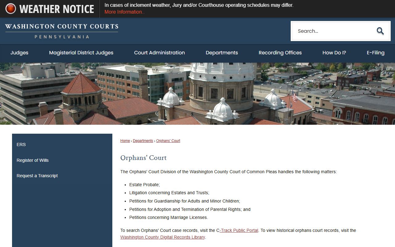 Washington County probate records Orphans' Court page