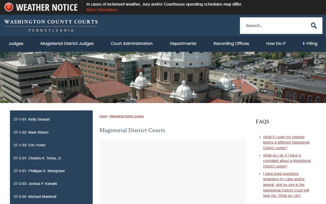 Washington County traffic court records Magisterial District Judges list