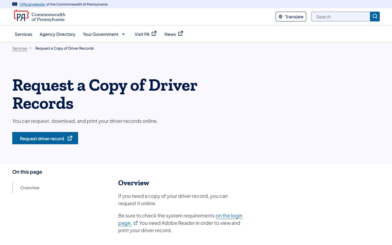 Washington County traffic court records Pennsylvania driver-record request service